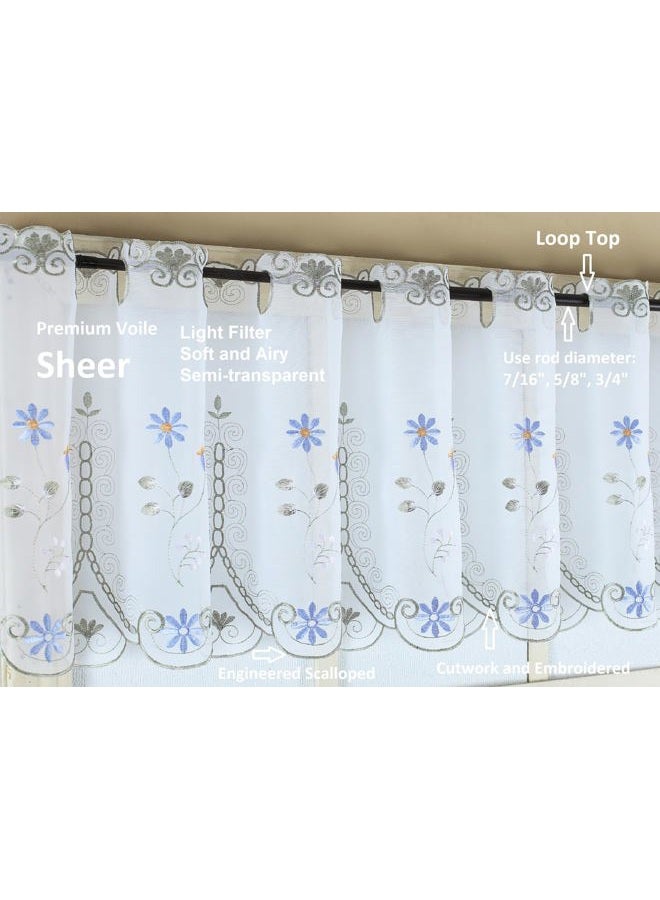 Today's Curtain , Samantha Embroidered Sheer Tier 24", White/Green, 59" W x 24" L - Image 3