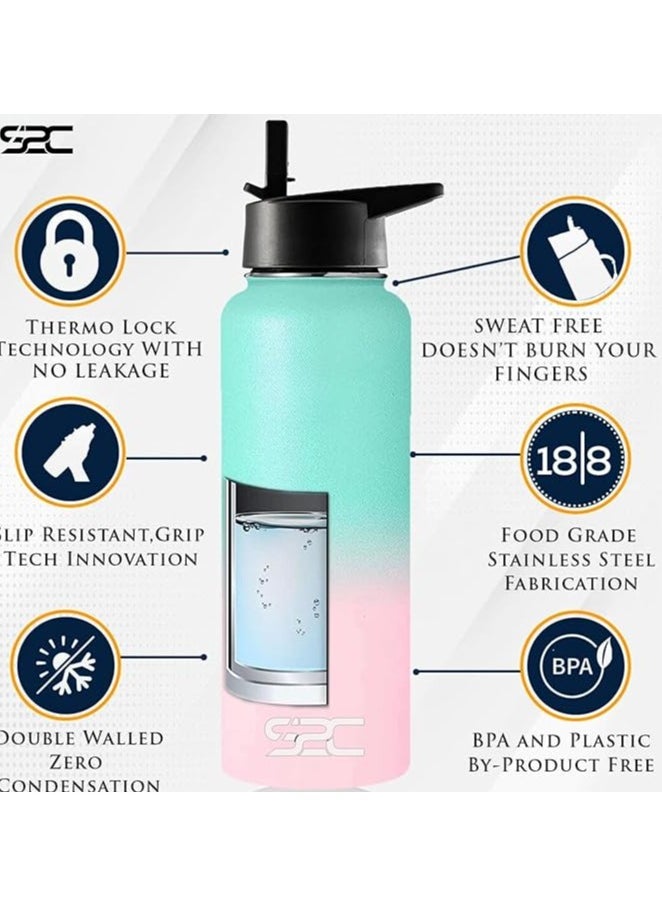 S2C 1200Ml Insulated Water Bottle With 3 Lids, Double Wall,Leak Proof, Stainless Steel Water Bottle With Straw Water Bottle For Gym, Water Bottle Thermos Flask For Hot Water Bottle (Bubble Gum)  - Image 2
