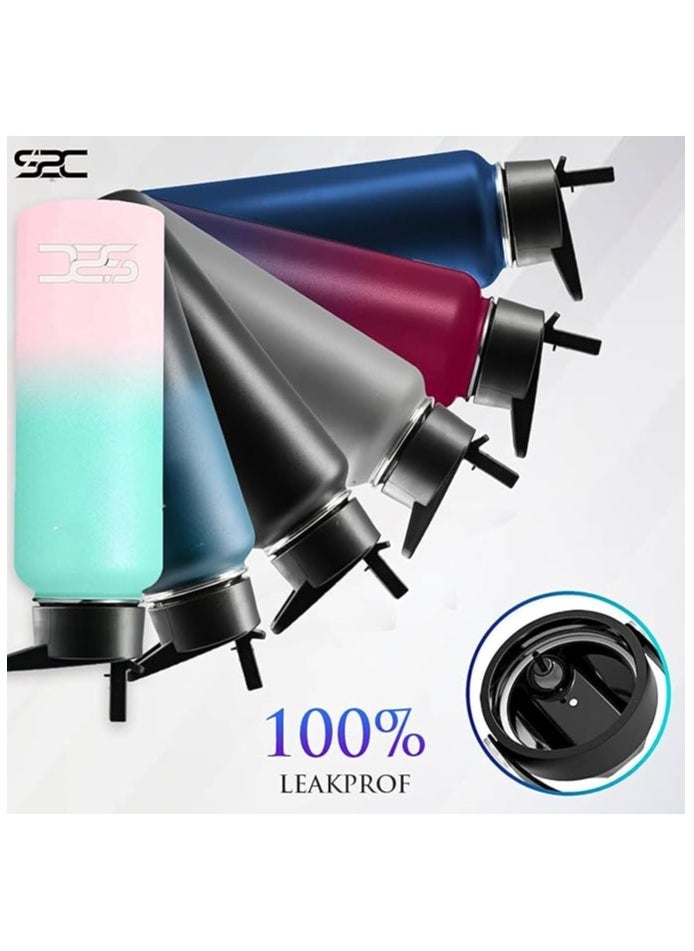 S2C 1200Ml Insulated Water Bottle With 3 Lids, Double Wall,Leak Proof, Stainless Steel Water Bottle With Straw Water Bottle For Gym, Water Bottle Thermos Flask For Hot Water Bottle (Bubble Gum)  - Image 5