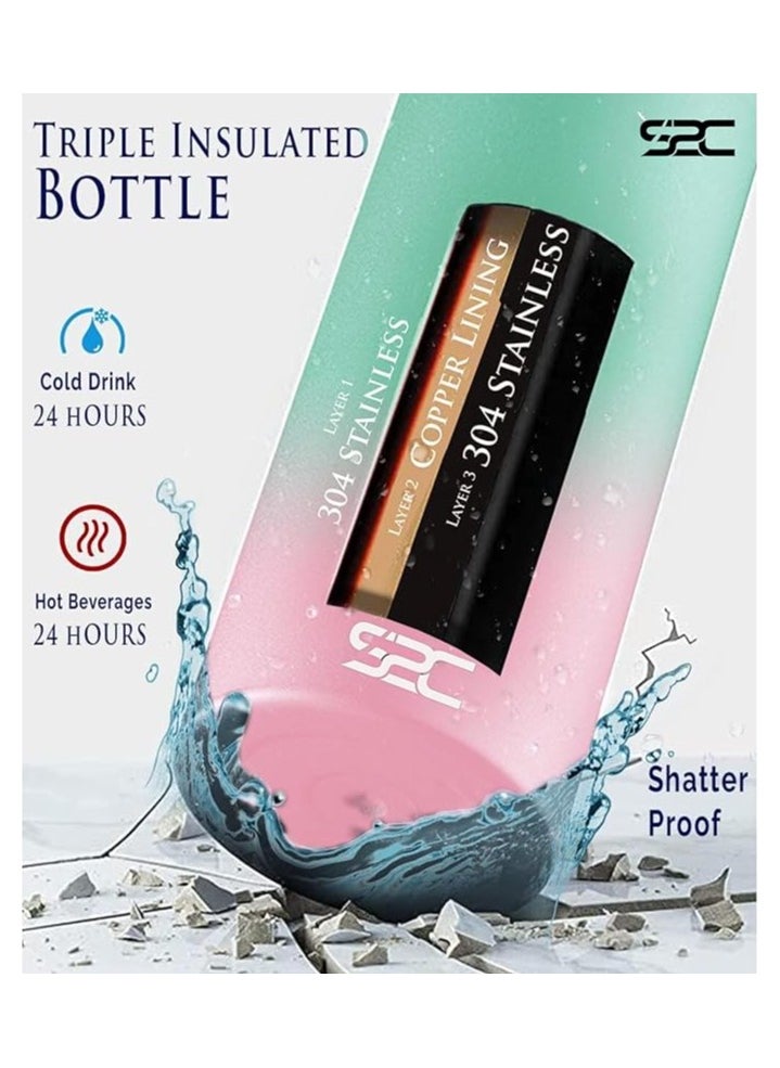 S2C 1200Ml Insulated Water Bottle With 3 Lids, Double Wall,Leak Proof, Stainless Steel Water Bottle With Straw Water Bottle For Gym, Water Bottle Thermos Flask For Hot Water Bottle (Bubble Gum)  - Image 3