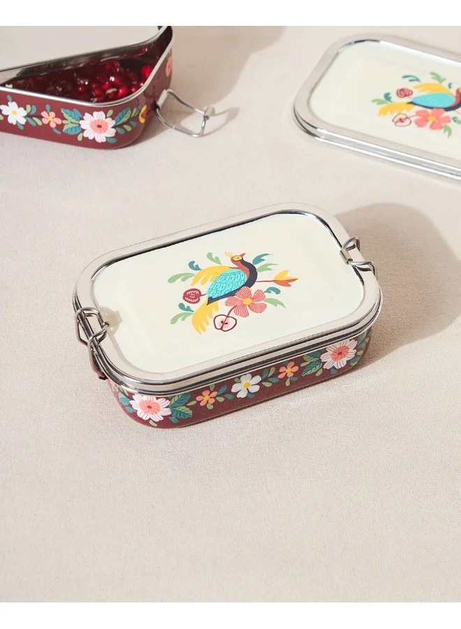 Chumbak Monal Hand-painted Rectangular Tiffin, 650ml | Kashmir Trails