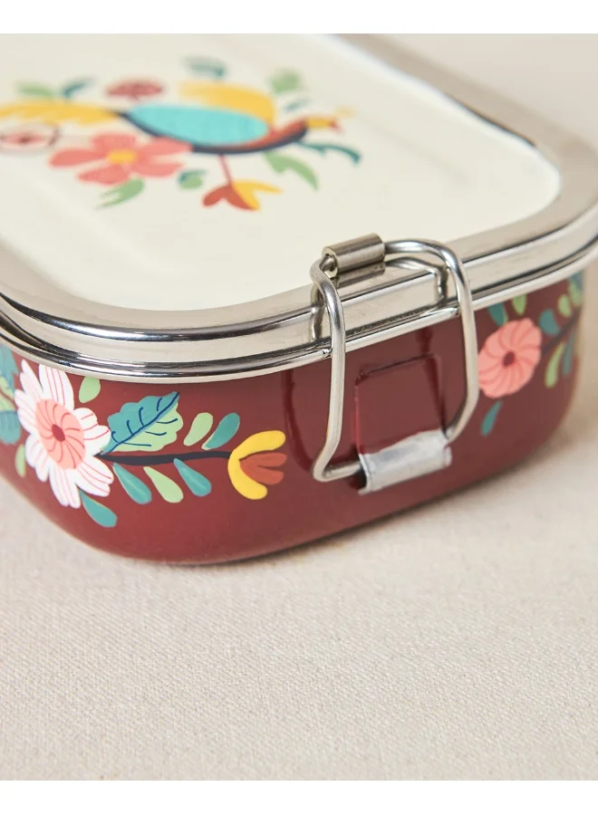 تشامباك Monal Hand-painted Rectangular Tiffin, 650ml | Kashmir Trails