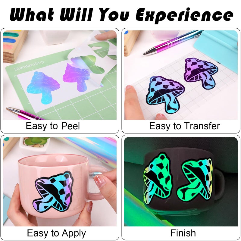WRAPXPERT Glow in The Dark Permanent Adhesive Vinyl Holographic Iridescent Vinyl Opal White Glow Green for Wrap,Stickers,Decal,Lettering,12" x5ft - Image 2
