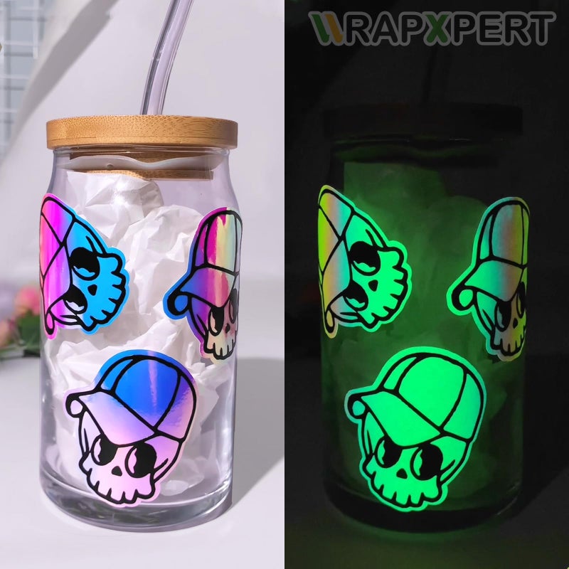 WRAPXPERT Glow in The Dark Permanent Adhesive Vinyl Holographic Iridescent Vinyl Opal White Glow Green for Wrap,Stickers,Decal,Lettering,12" x5ft - Image 3