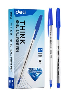 Deli 12-Piece Think Q1 Ballpoint Pen 0.7mm Tip Blue Ink  - Image 1