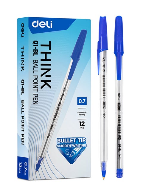 12-Piece Think Q1 Ballpoint Pen 0.7mm Tip Blue Ink