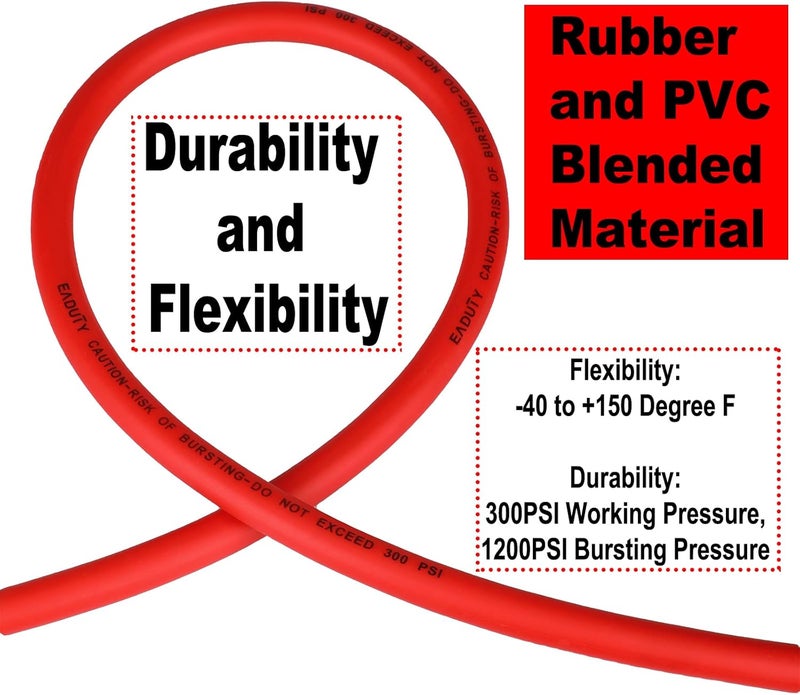 EADUTY Hybrid Leadin Air Hose 14 In x 10 ft Lightweight Flexible Durable Air Compressor Hose with Aluminum Universal Quick Coupler and Industrial Plug Red - Image 3