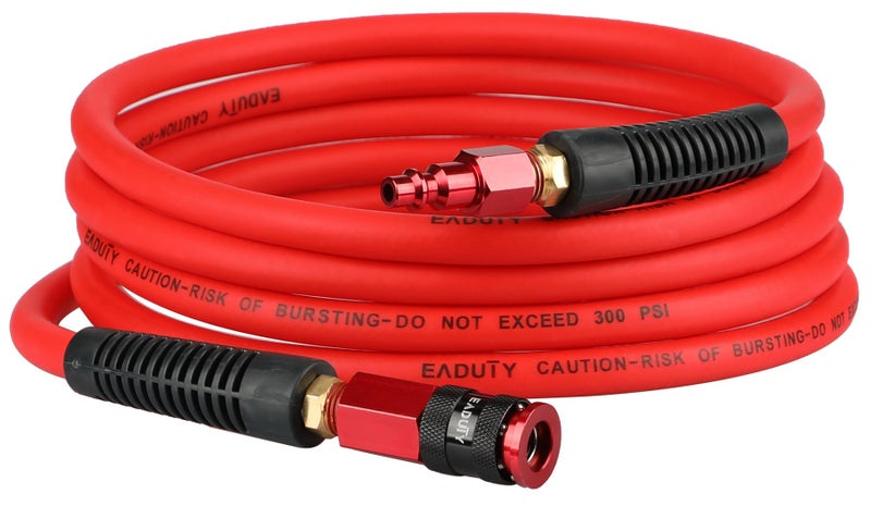 EADUTY Hybrid Leadin Air Hose 14 In x 10 ft Lightweight Flexible Durable Air Compressor Hose with Aluminum Universal Quick Coupler and Industrial Plug Red - Image 1
