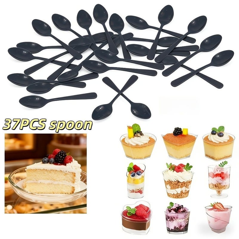 37 Black Dessert Spoons For Ice Cream Cake Parties Camping - Image 1