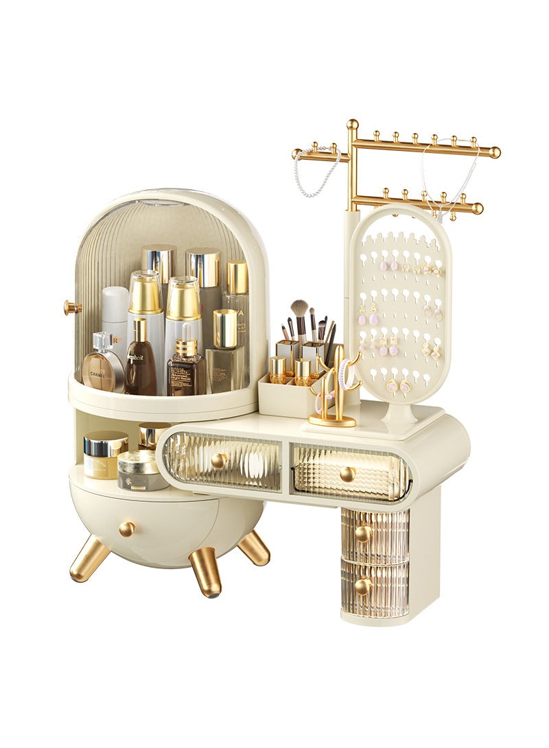 Sharpdo Cosmetic Storage Box, Desktop Dressing Table Jewelry Mirror, Integrated Large-capacity Cosmetics Display Cabinet, Scalable Adjustment - Image 1