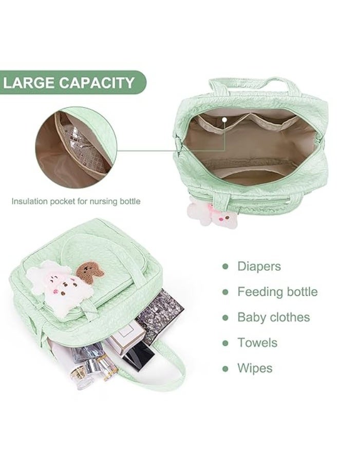 joybuy Diaper Bag Tote for Baby Girl Mommy Bag, Quilted Cotton Baby Diaper Bag, Travel Diaper Multifunction Maternity Bag, Travel Storage Bag Diaper Tote Bag without Doll-Light Green  - Image 3