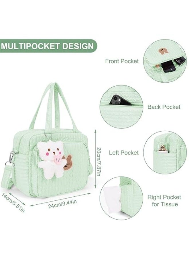 joybuy Diaper Bag Tote for Baby Girl Mommy Bag, Quilted Cotton Baby Diaper Bag, Travel Diaper Multifunction Maternity Bag, Travel Storage Bag Diaper Tote Bag without Doll-Light Green  - Image 4