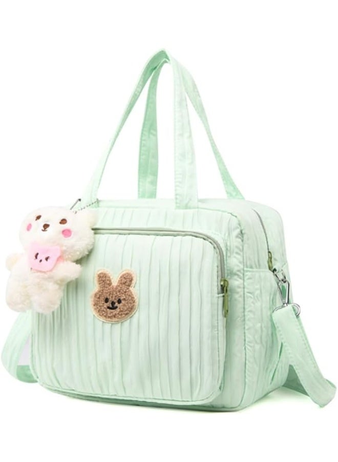 joybuy Diaper Bag Tote for Baby Girl Mommy Bag, Quilted Cotton Baby Diaper Bag, Travel Diaper Multifunction Maternity Bag, Travel Storage Bag Diaper Tote Bag without Doll-Light Green  - Image 1