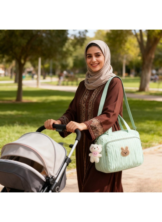 شراء جوي حقيبة حفاضات كبيرة للأمهات، حقيبة حفاضات مبطنة من القطن، حقيبة حفاضات سفر متعددة الوظائف للأمومة، حقيبة تخزين للسفر بدون دمية - أخضر فاتح - Image 5
