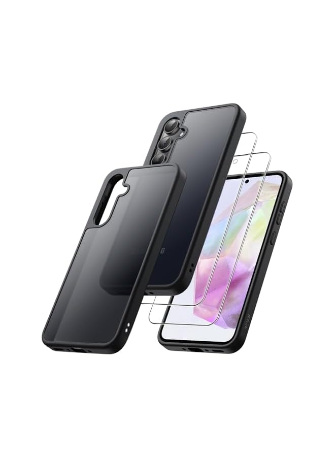 جي تيك حافظة JETech 3 في 1 غير لامعة لهاتف Samsung Galaxy A35 5G مع واقي شاشة من الزجاج المقوى، وغطاء هاتف شفاف مقاوم للصدمات مع حماية الكاميرا (أسود) - Image 1