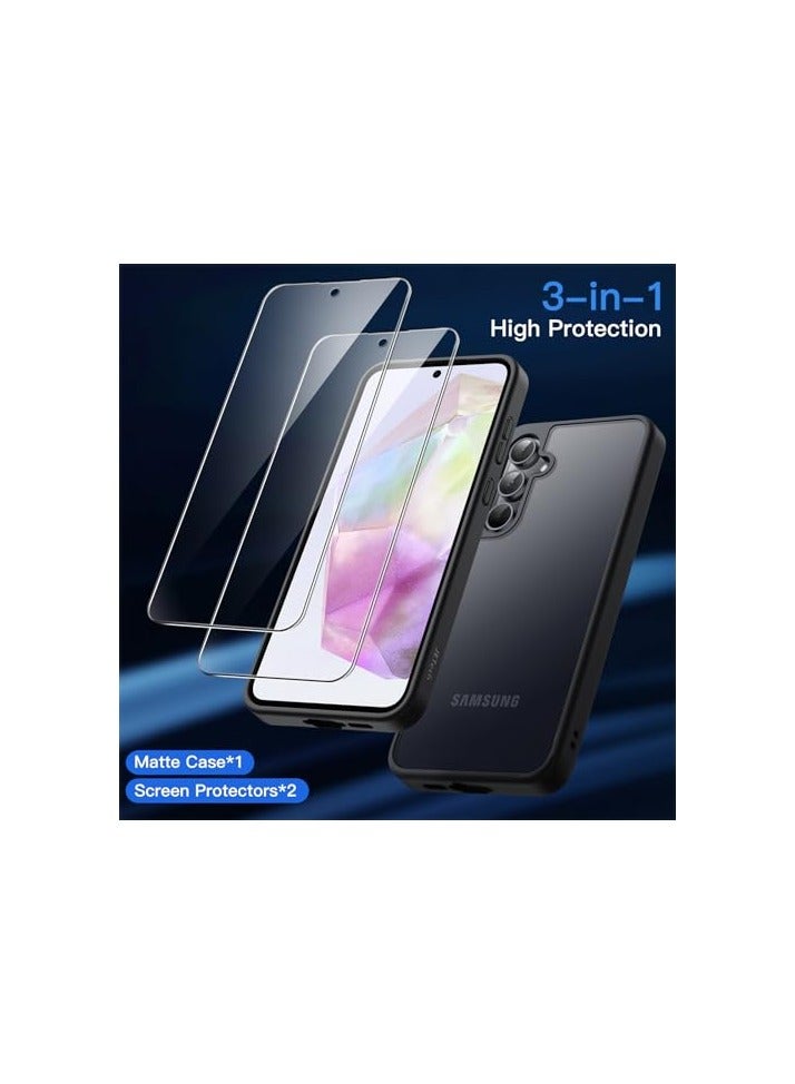 جي تيك حافظة JETech 3 في 1 غير لامعة لهاتف Samsung Galaxy A35 5G مع واقي شاشة من الزجاج المقوى، وغطاء هاتف شفاف مقاوم للصدمات مع حماية الكاميرا (أسود) - Image 3