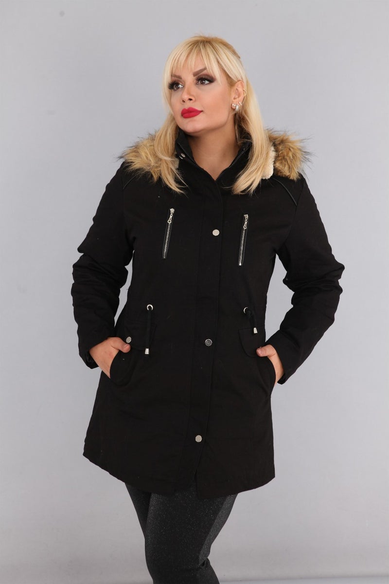 Kmk Women's Woolen Hooded Furry Canvas Linen Coat & Overcoat  - Image 1