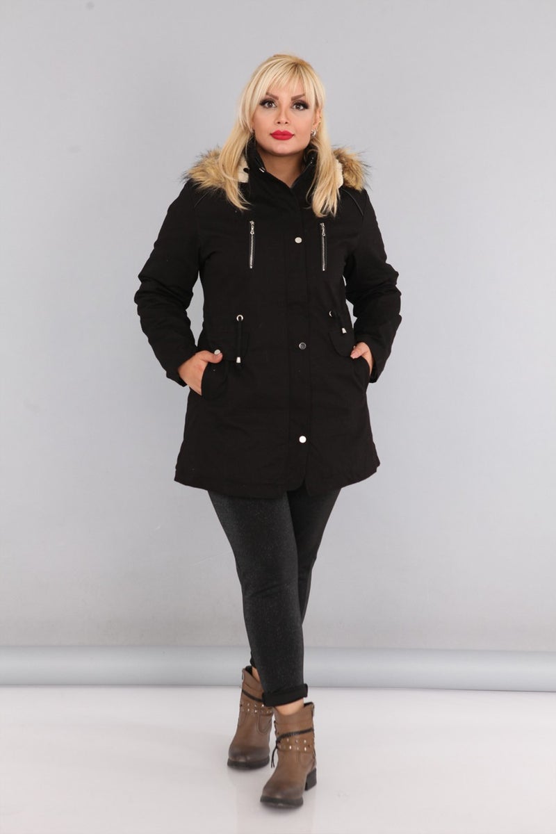 Kmk Women's Woolen Hooded Furry Canvas Linen Coat & Overcoat  - Image 3