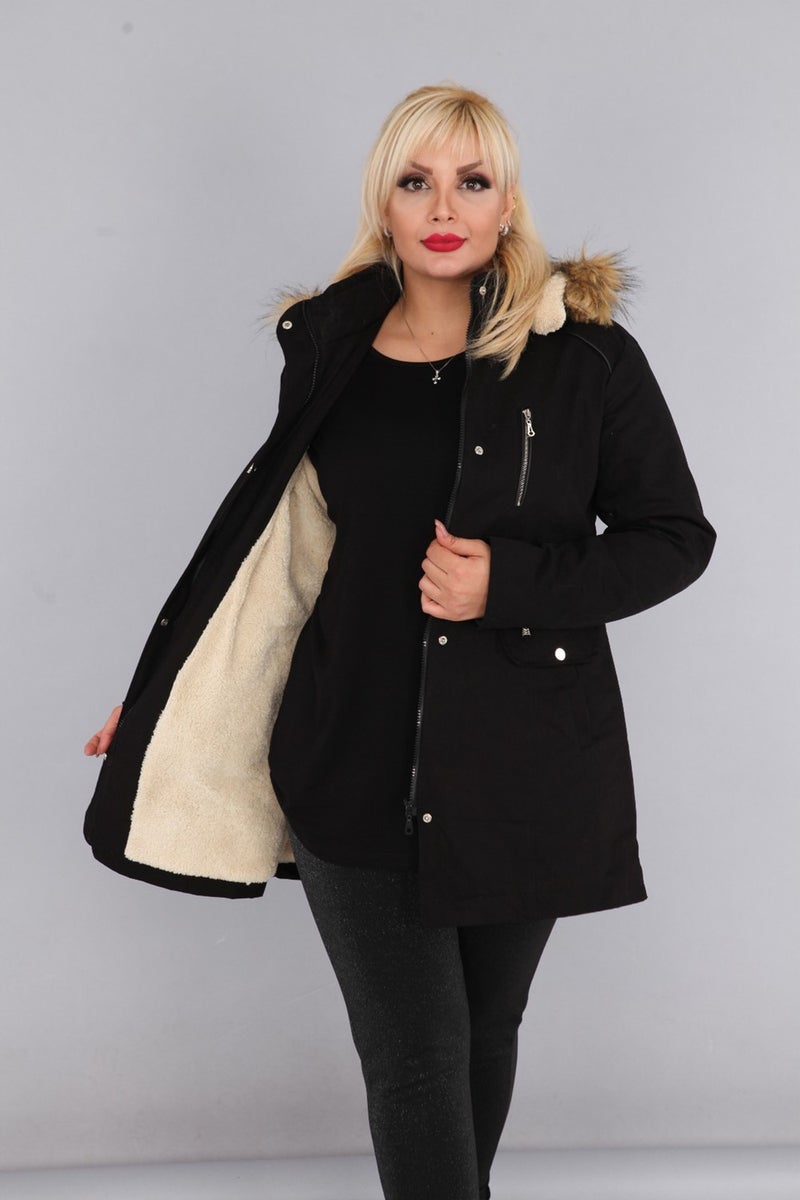 Kmk Women's Woolen Hooded Furry Canvas Linen Coat & Overcoat  - Image 2