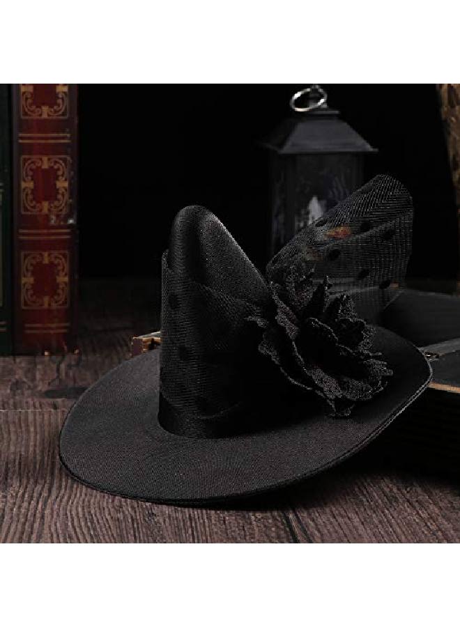 Leorx Small Witch Hat Retro Black Witch Flower Hair Clip Decorative Halloween Hair Accessories For Party (Black Flower) - Image 4