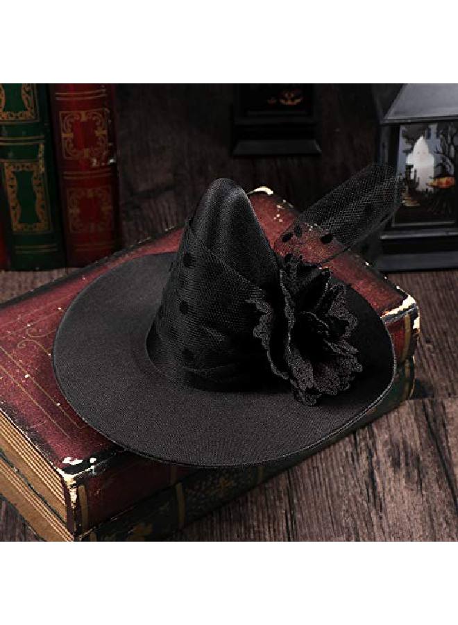 Leorx Small Witch Hat Retro Black Witch Flower Hair Clip Decorative Halloween Hair Accessories For Party (Black Flower) - Image 3