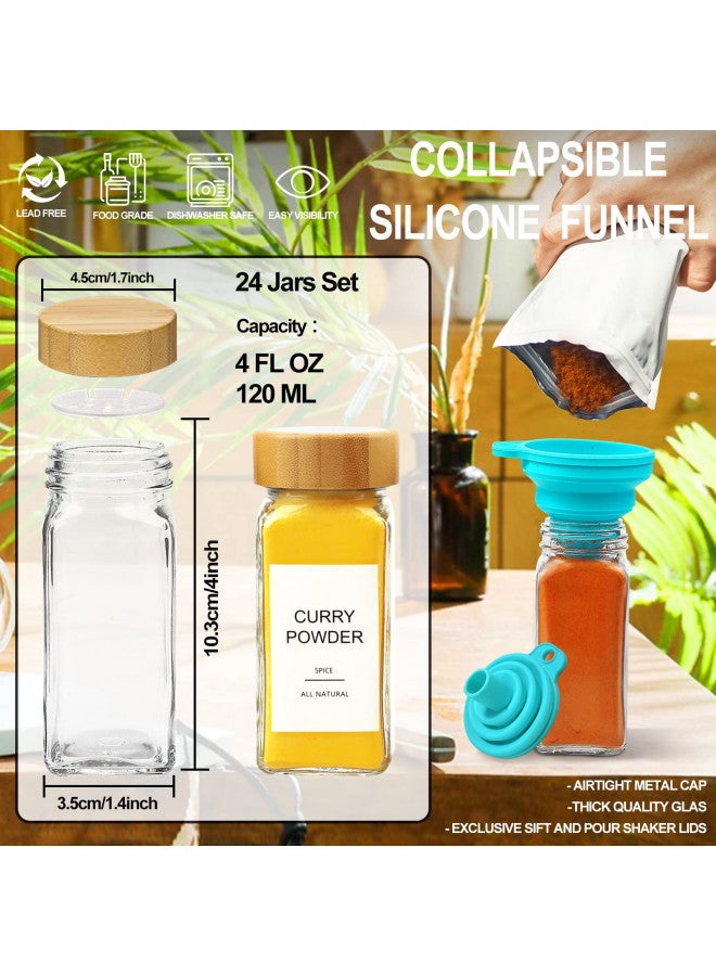 AISIPRIN Glass Spice Jars with Bamboo Lids | Square Spice Jar with Labels | Spice Bottles With Shaker Lids | Spice Containers | for Cabinet,Drawer,Spice Rack | Seasoning Organizer (Pack of 24) - Image 2