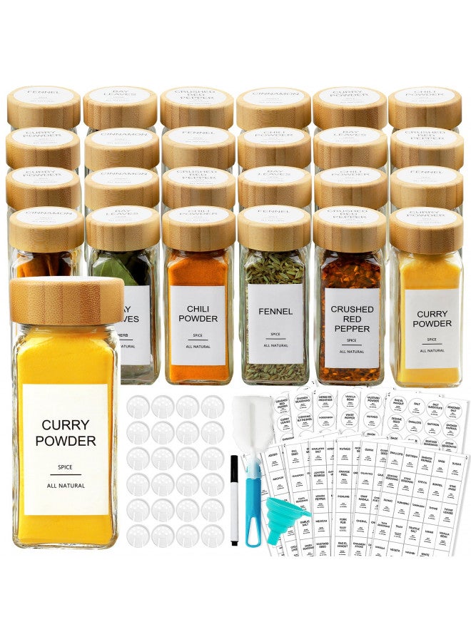 AISIPRIN Glass Spice Jars with Bamboo Lids | Square Spice Jar with Labels | Spice Bottles With Shaker Lids | Spice Containers | for Cabinet,Drawer,Spice Rack | Seasoning Organizer (Pack of 24) - Image 1