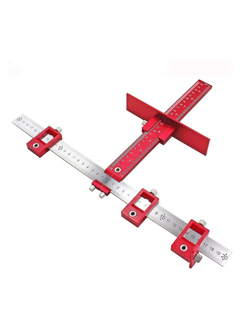 KASTWAVE - Cabinet Hardware Jig Tool, Adjustable Punch Locator Drill Template Guide, Multifunctional Woodworking Aids Wood Drilling Dowelling Guide For Installation of Handles Knobs on Doors And Drawer (Red) - Image 1