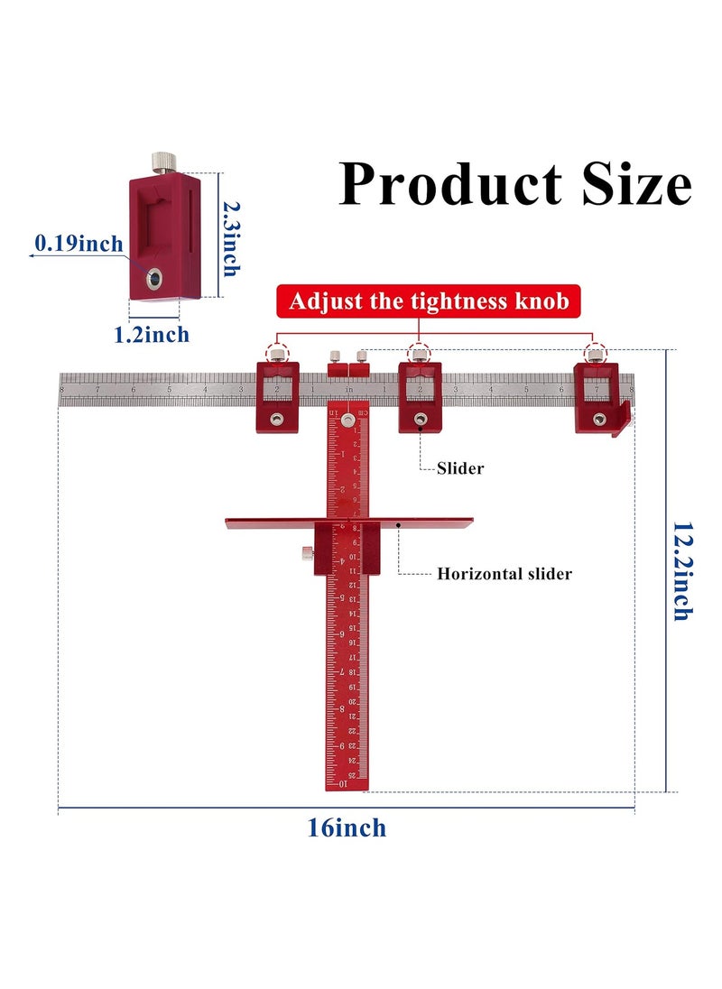 KASTWAVE - Cabinet Hardware Jig Tool, Adjustable Punch Locator Drill Template Guide, Multifunctional Woodworking Aids Wood Drilling Dowelling Guide For Installation of Handles Knobs on Doors And Drawer (Red) - Image 1