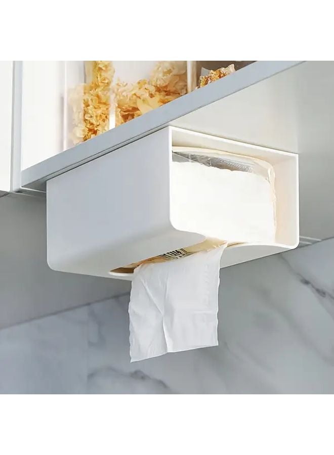 White Small Plastic Tissue Box Holder For Kitchen Bathroom Bedroom Office - Image 1
