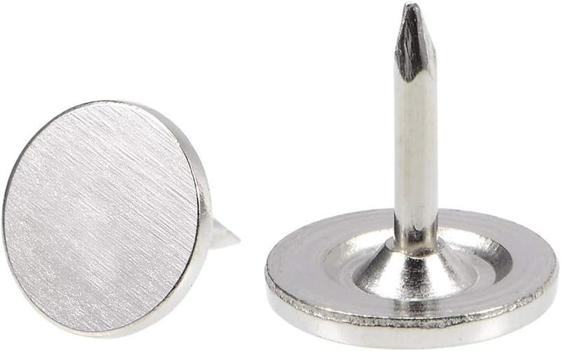 TOP-VIGOR 25pcs Silver Flat Head Upholstery Tacks, Heavy Duty Push Pins, 9.5 x 10mm Decorative Thumb Tacks for Wall, Cork Board, Furniture and Notice Board - Image 1