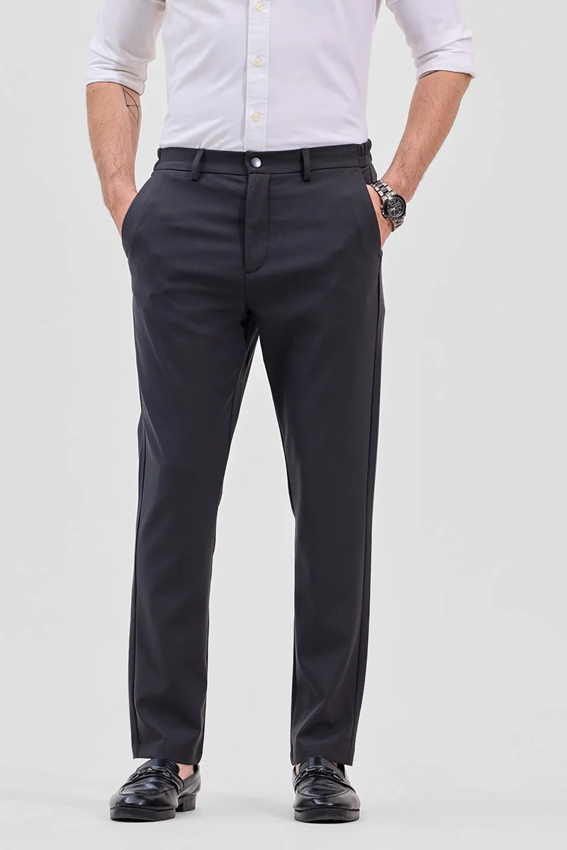 SNITCH Charcoal Grey Self-Design Stretch Trousers