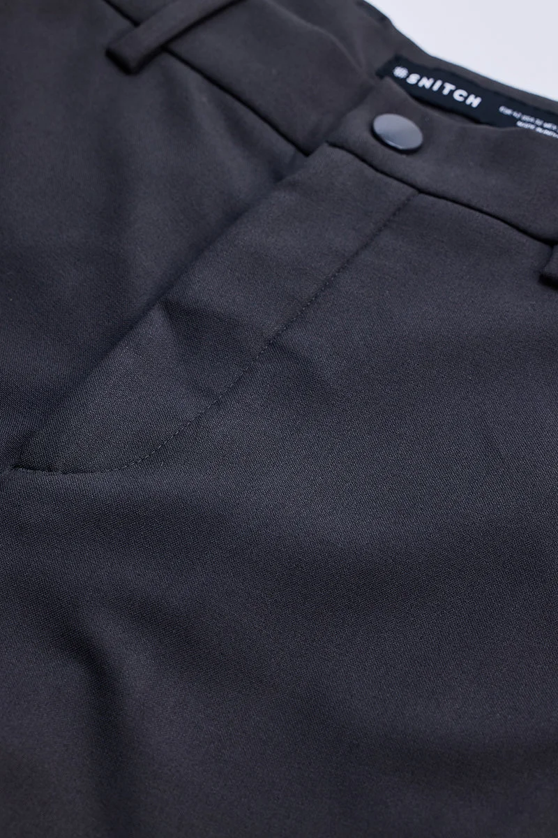 SNITCH Charcoal Grey Self-Design Stretch Trousers