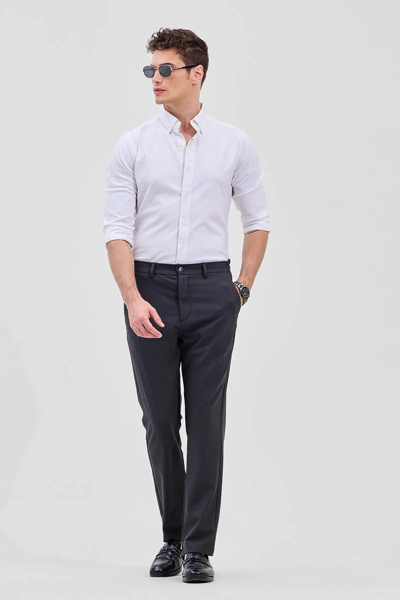 Snitch Charcoal Grey Charcoal Grey Self-Design Stretch Trousers for Men | Best Price UAE