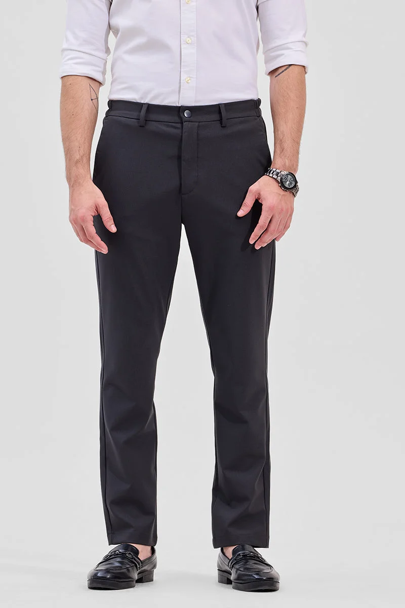 Snitch Charcoal Grey Charcoal Grey Self-Design Stretch Trousers for Men | Best Price UAE