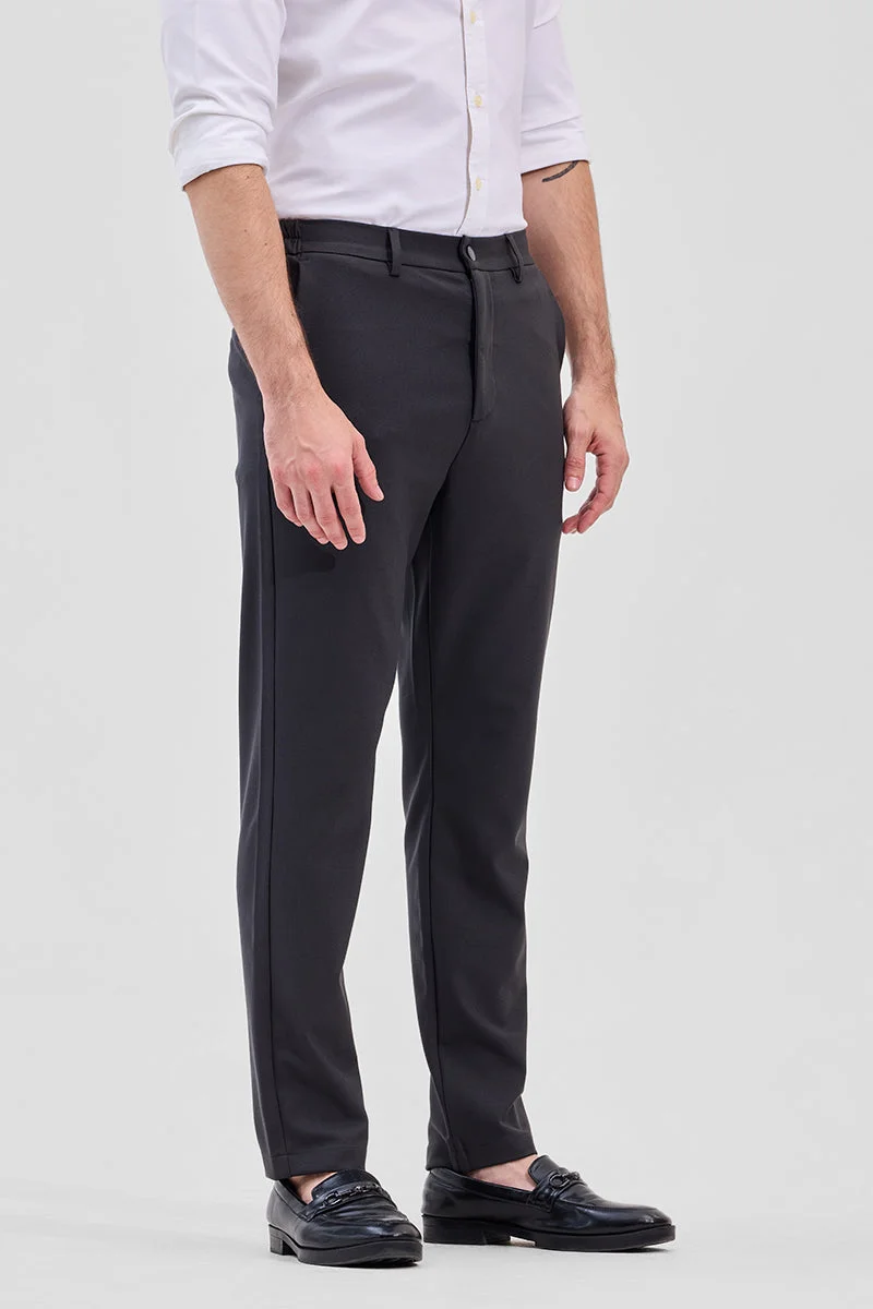 Snitch Charcoal Grey Charcoal Grey Self-Design Stretch Trousers for Men | Best Price UAE