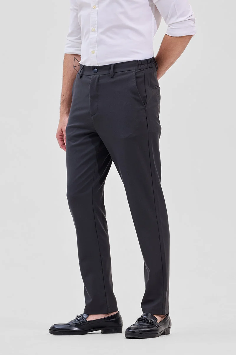 Snitch Charcoal Grey Charcoal Grey Self-Design Stretch Trousers for Men | Best Price UAE