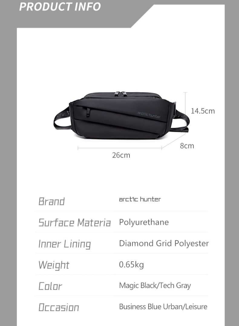 ARCTIC HUNTER YB00029 Casual Sling Chest Sport Crossbody Waist Waterproof Bag Black  - Image 5