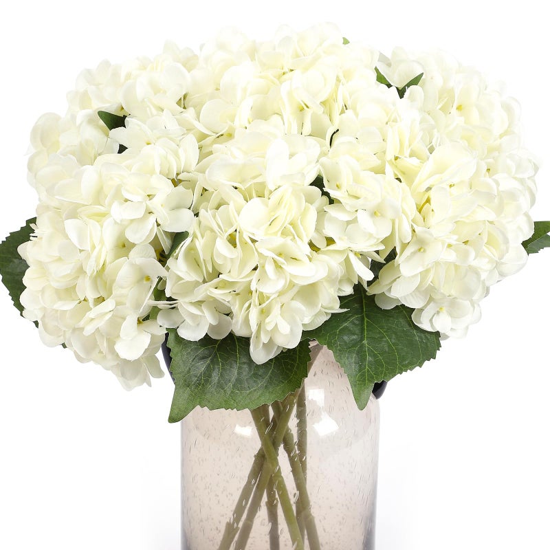 Kimura's Cabin 6Pcs Fake White Hydrangea Flowers Artificial Silk Hydrangeas with Stems Faux Hydrangea Bouquets for Home Wedding Party Table Core Decoration (White, Pack of 6) - Image 1