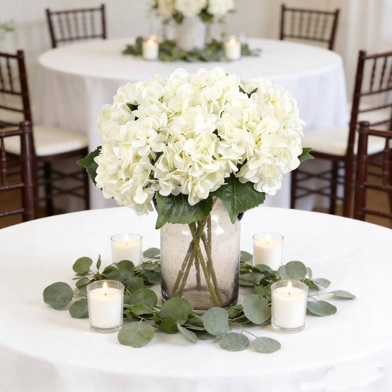 Kimura's Cabin 6Pcs Fake White Hydrangea Flowers Artificial Silk Hydrangeas with Stems Faux Hydrangea Bouquets for Home Wedding Party Table Core Decoration (White, Pack of 6) - Image 3