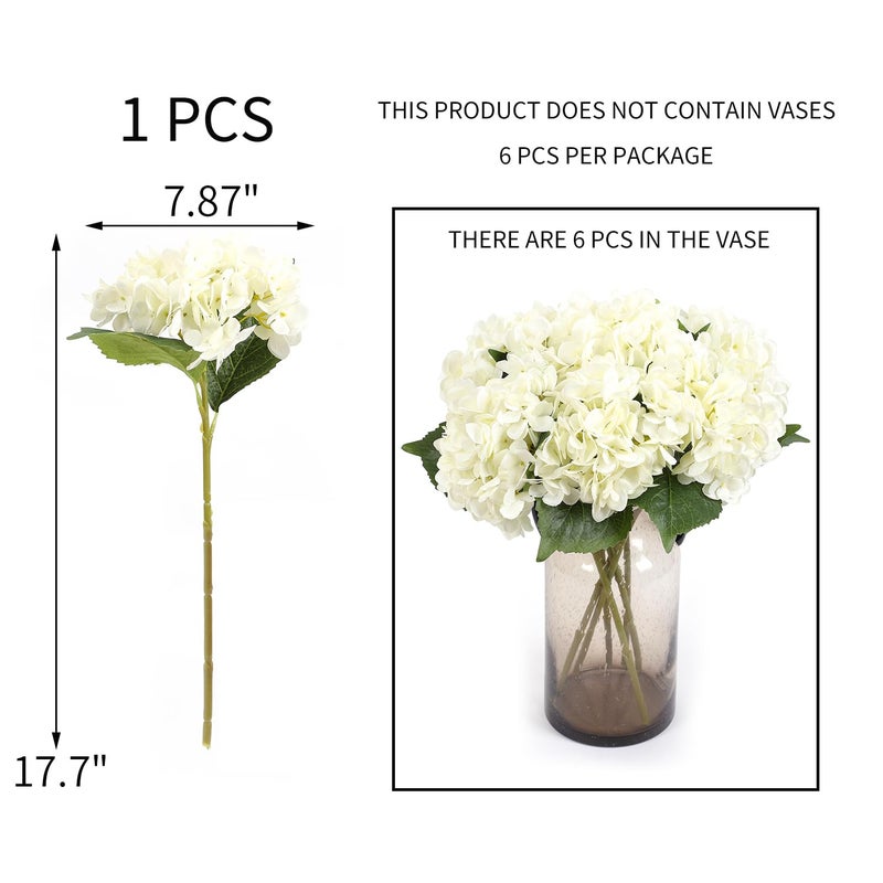 Kimura's Cabin 6Pcs Fake White Hydrangea Flowers Artificial Silk Hydrangeas with Stems Faux Hydrangea Bouquets for Home Wedding Party Table Core Decoration (White, Pack of 6) - Image 2