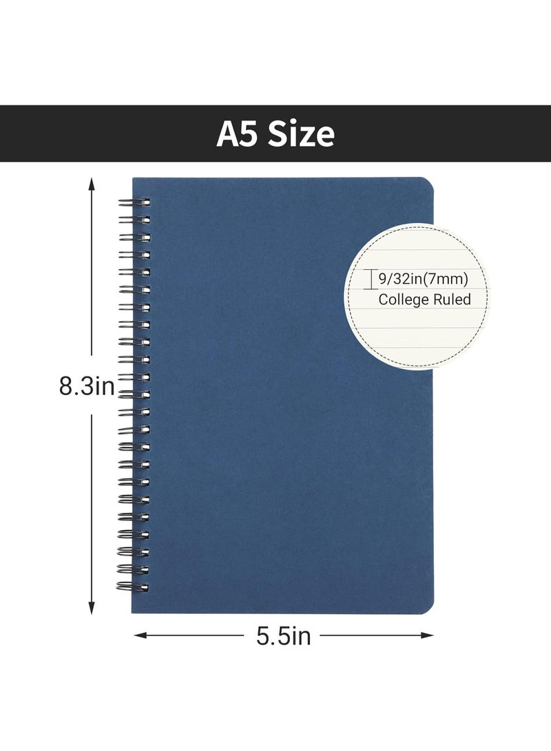 FAYET 6 Pack A5 Small Spiral Notebooks, Lined College Ruled Journal with Kraft Cover, Spiral Writing Pads for School, Office, Work & Business (Red, Green, Black, Blue, Khaki, Gray) - Image 4