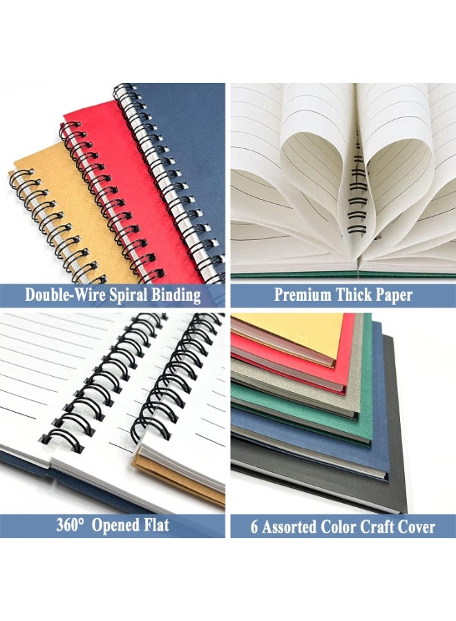 FAYET 6 Pack A5 Small Spiral Notebooks, Lined College Ruled Journal with Kraft Cover, Spiral Writing Pads for School, Office, Work & Business (Red, Green, Black, Blue, Khaki, Gray) - Image 2