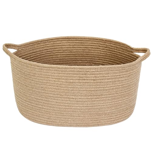 MEGASKET Jute Wicker Storage Basket with Handles 17x12x8 Decorative Woven Baskets for Organizing Dog Toy Gifts Book Towel Cloth Boho Storage Bin for Shelves Entryway Closet Home Decor - Image 1