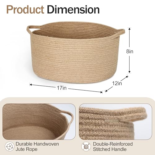 MEGASKET Jute Wicker Storage Basket with Handles 17x12x8 Decorative Woven Baskets for Organizing Dog Toy Gifts Book Towel Cloth Boho Storage Bin for Shelves Entryway Closet Home Decor - Image 3