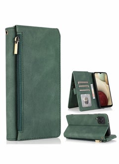 Excefore Case for Samsung Galaxy A12/M12 Wallet, Zipper Leather Flip Cover Card Holder Cell Phone Cases (Green)  - Image 1