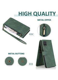 Excefore Case for Samsung Galaxy A12/M12 Wallet, Zipper Leather Flip Cover Card Holder Cell Phone Cases (Green)  - Image 4