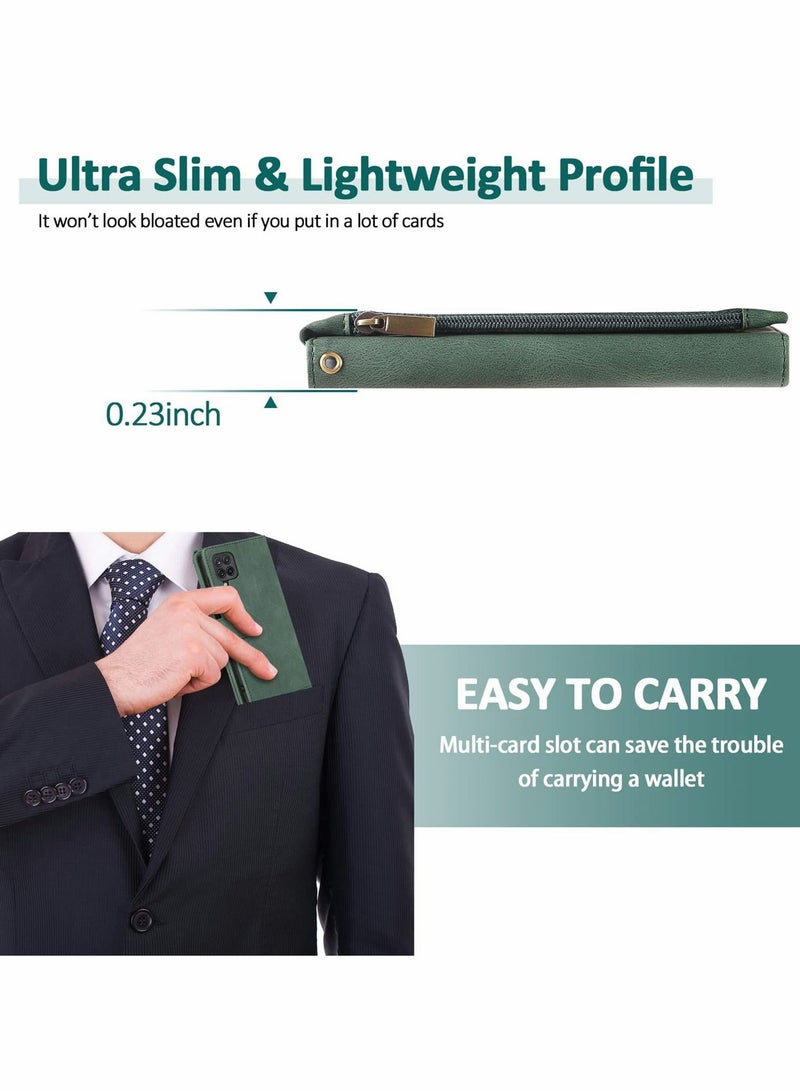 Excefore حافظة لهاتف سامسونج جالاكسي A12/M12، حافظة جلدية بسحاب وحامل بطاقات للهاتف الخلوي (أخضر) - Image 5