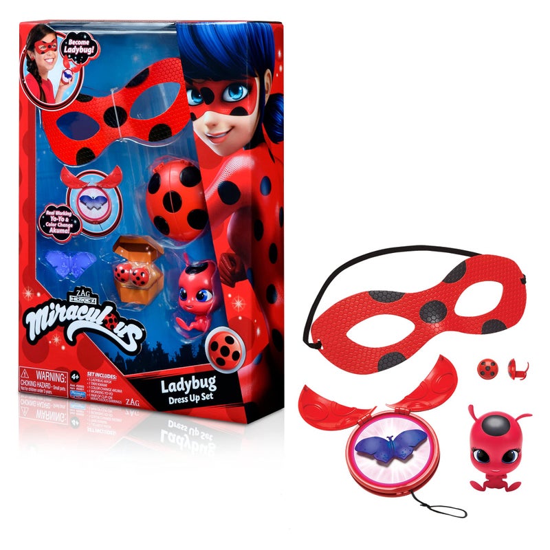 Miraculous girls female Ladybug Dress Up Set with Yoyo, Color Change Akuma, Tikki kwami, mask and Earrings by Playmates Toys For 4+ Years With Action Figure - Image 1