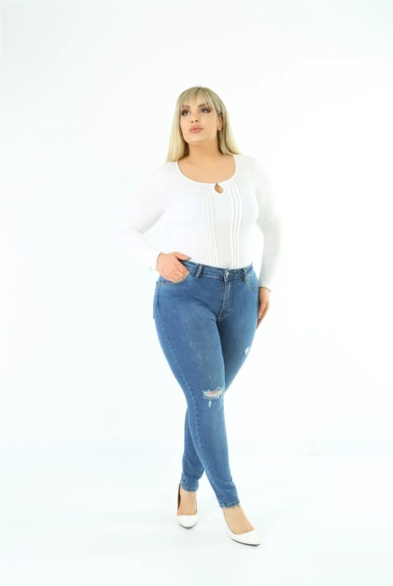 Cedy Denim Women's High Waist Skinny Fit Jeans Plus Size Denim TrousersC597